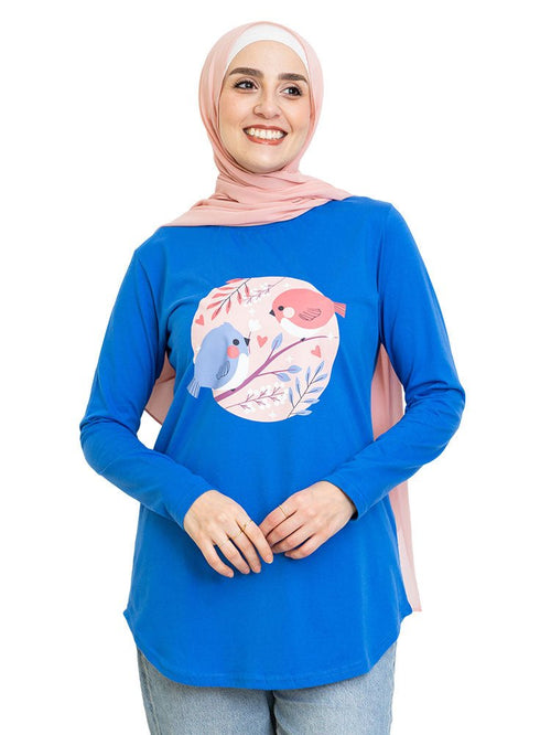 Royal Blue Printed Long - Sleeve Design 3 - Khotwh